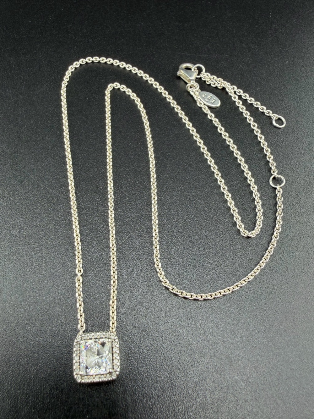 Pandora Ale Sterling Silver Square Sparkle Halo CZ Pendant Necklace #396241CZ